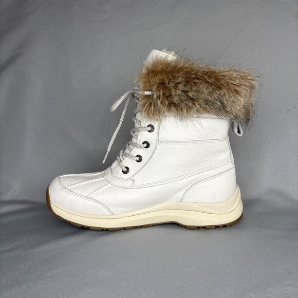 New Womens UGG Snow Boot Adirondack III White Leather Laced Up Fur Cuff $250 10 - Picture 9 of 16